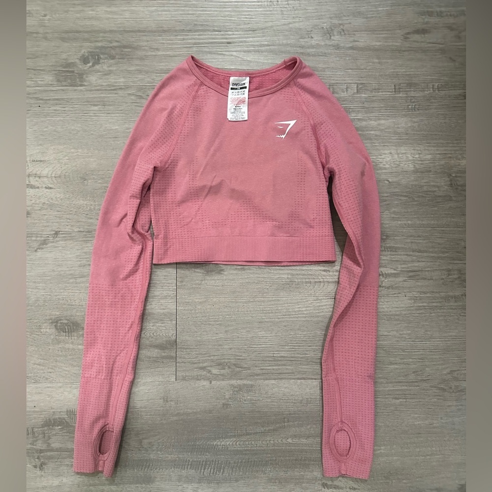Gymshark Pink Seamless Long-Sleeve Crop Top with Thumbholes Sz XS sport girls